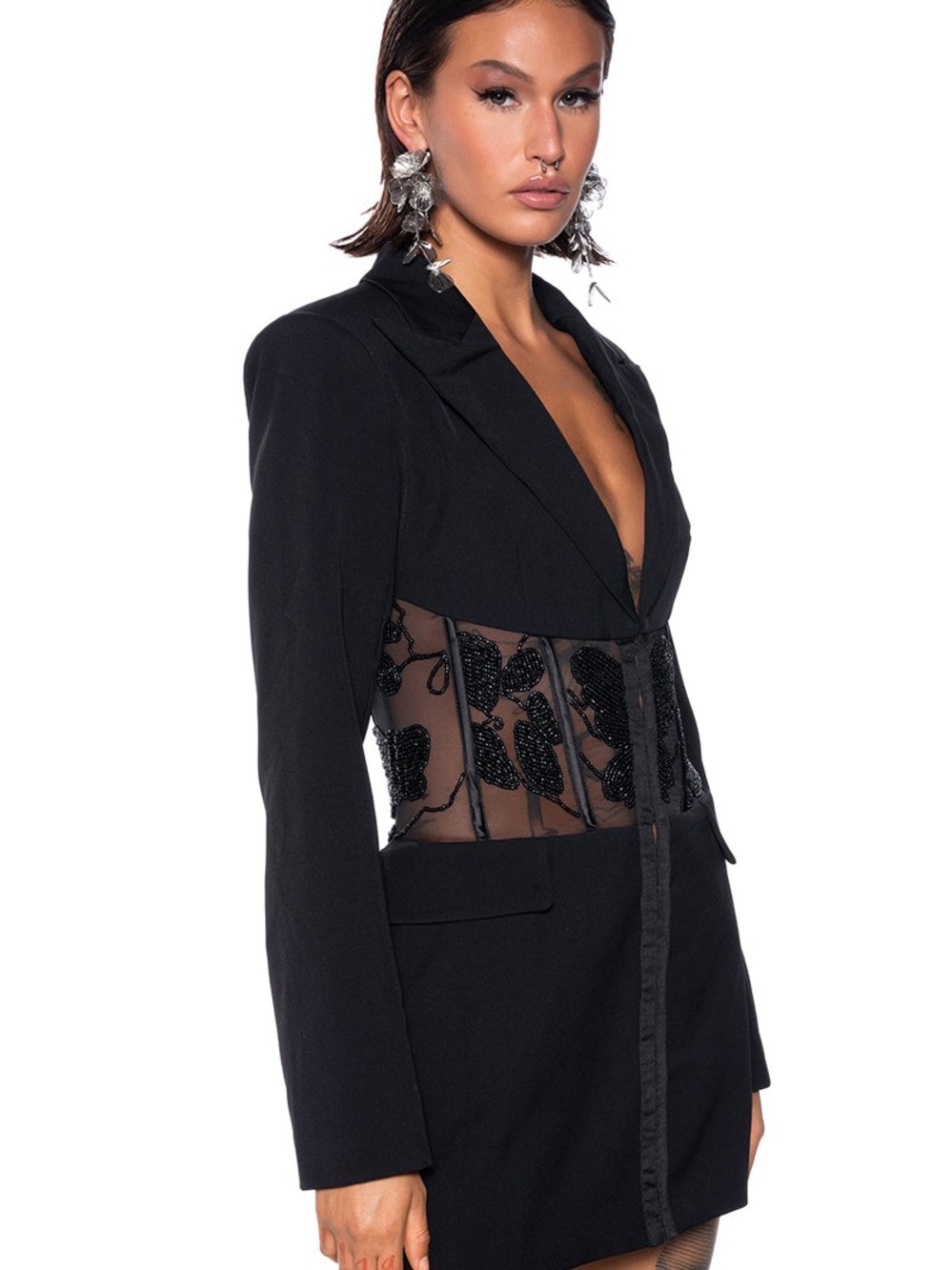 AKIRA Black Beaded Corset-Detail Blazer - Picture 8 of 10